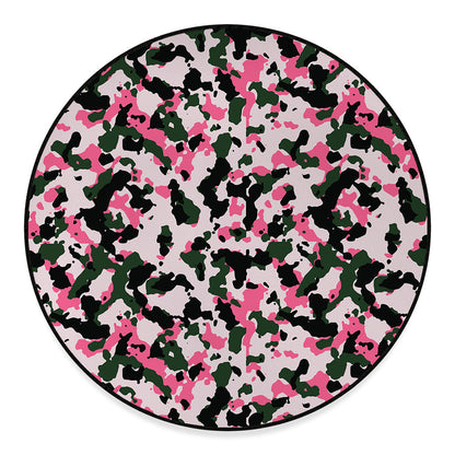 Pink Green And Black Camouflage Print Round Floor Mat