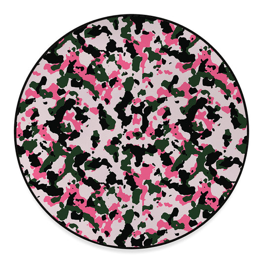 Pink Green And Black Camouflage Print Round Floor Mat