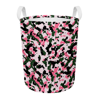 Pink Green And Black Camouflage Print Round Laundry Basket