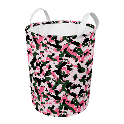 Pink Green And Black Camouflage Print Round Laundry Basket
