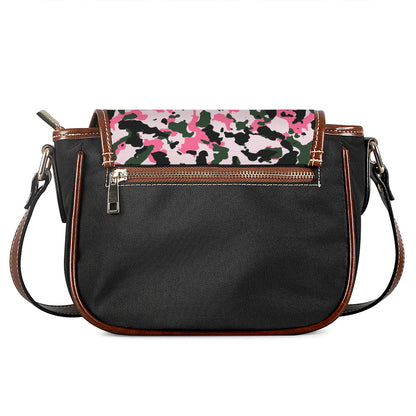 Pink Green And Black Camouflage Print Saddle Bag