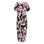 Pink Green And Black Camouflage Print Short Sleeve Long Nightdress