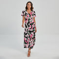 Pink Green And Black Camouflage Print Short Sleeve Maxi Dress