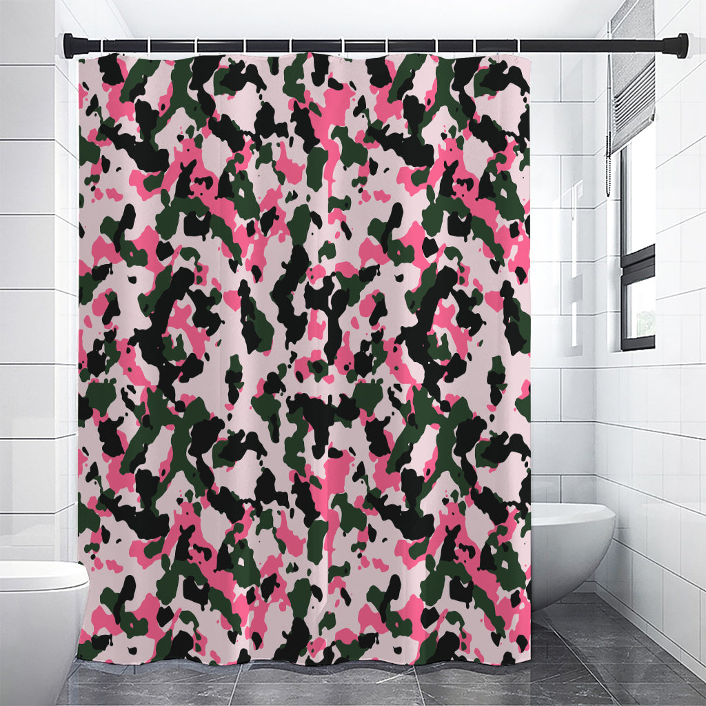 Pink Green And Black Camouflage Print Shower Curtain