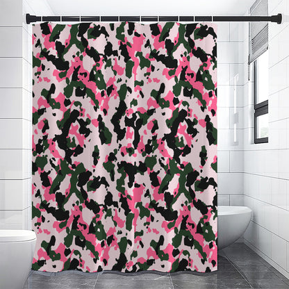 Pink Green And Black Camouflage Print Shower Curtain