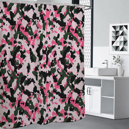 Pink Green And Black Camouflage Print Shower Curtain