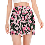 Pink Green And Black Camouflage Print Side Slit Mini Skirt