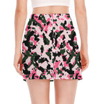 Pink Green And Black Camouflage Print Side Slit Mini Skirt
