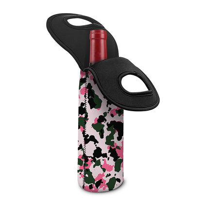 Pink Green And Black Camouflage Print Single Neoprene Wine Tote