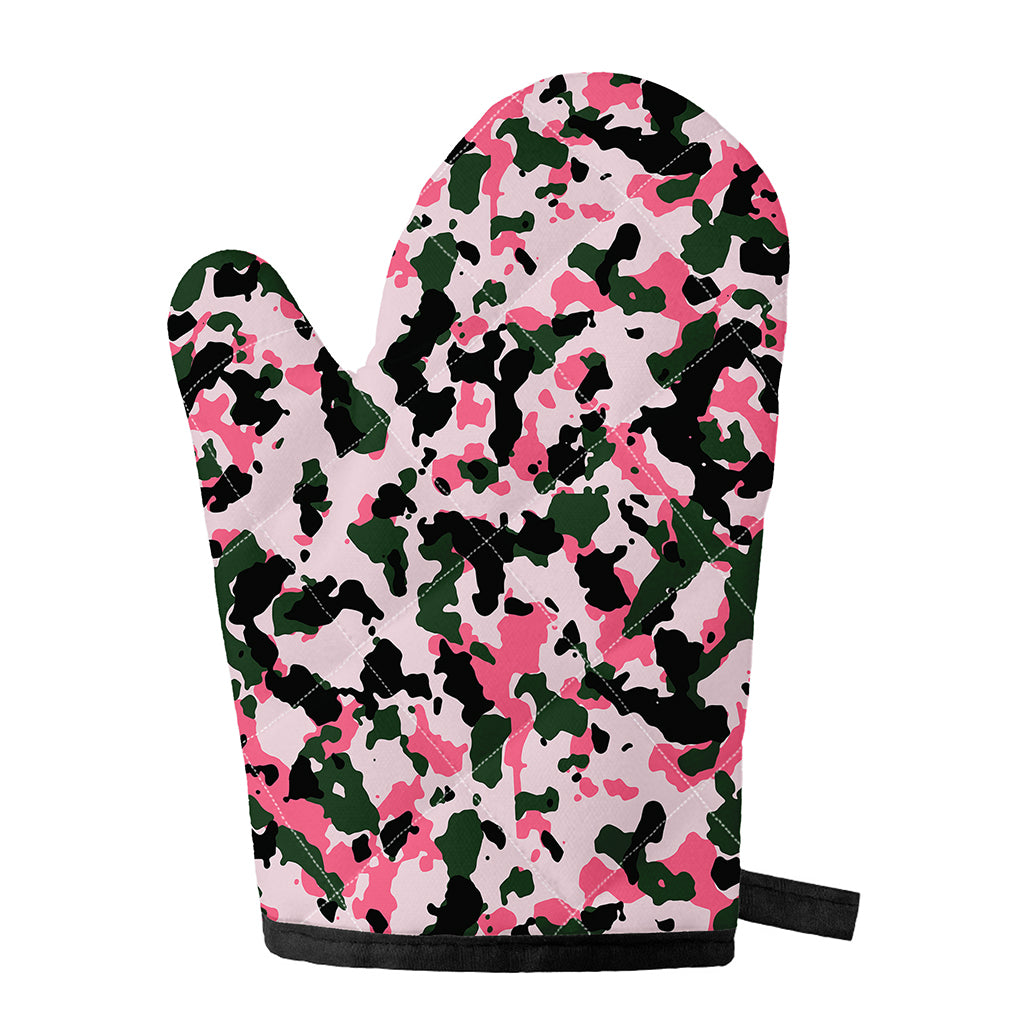 Pink Green And Black Camouflage Print Single Oven Mitt