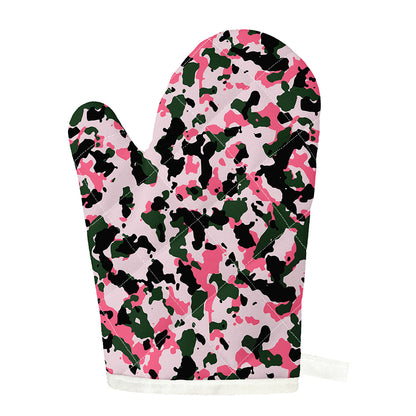 Pink Green And Black Camouflage Print Single Oven Mitt