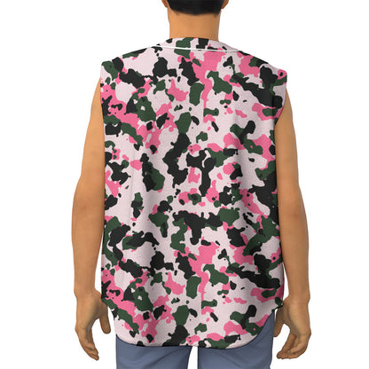 Pink Green And Black Camouflage Print Sleeveless Baseball Jersey
