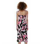 Pink Green And Black Camouflage Print Slim Fit Midi Cami Dress