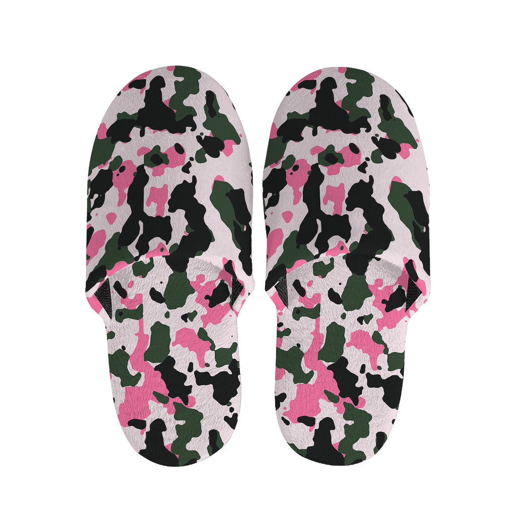 Pink Green And Black Camouflage Print Slippers
