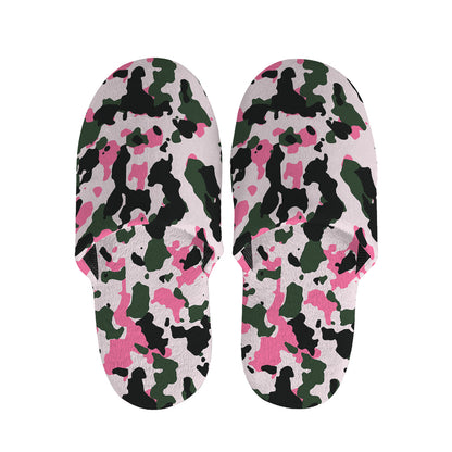 Pink Green And Black Camouflage Print Slippers