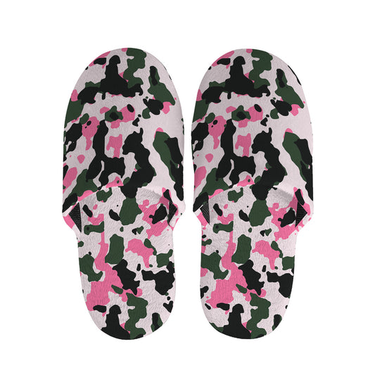 Pink Green And Black Camouflage Print Slippers