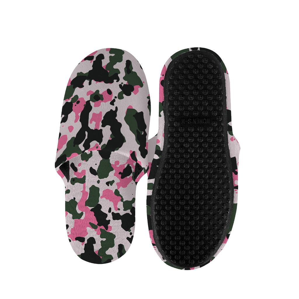 Pink Green And Black Camouflage Print Slippers