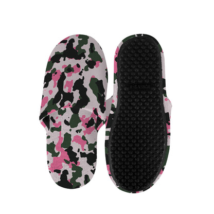 Pink Green And Black Camouflage Print Slippers