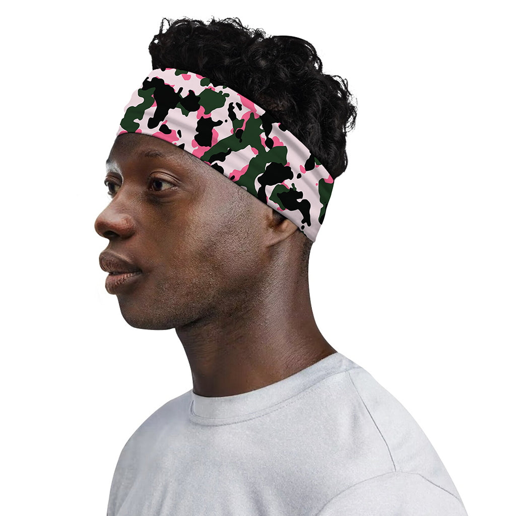 Pink Green And Black Camouflage Print Sports Headband