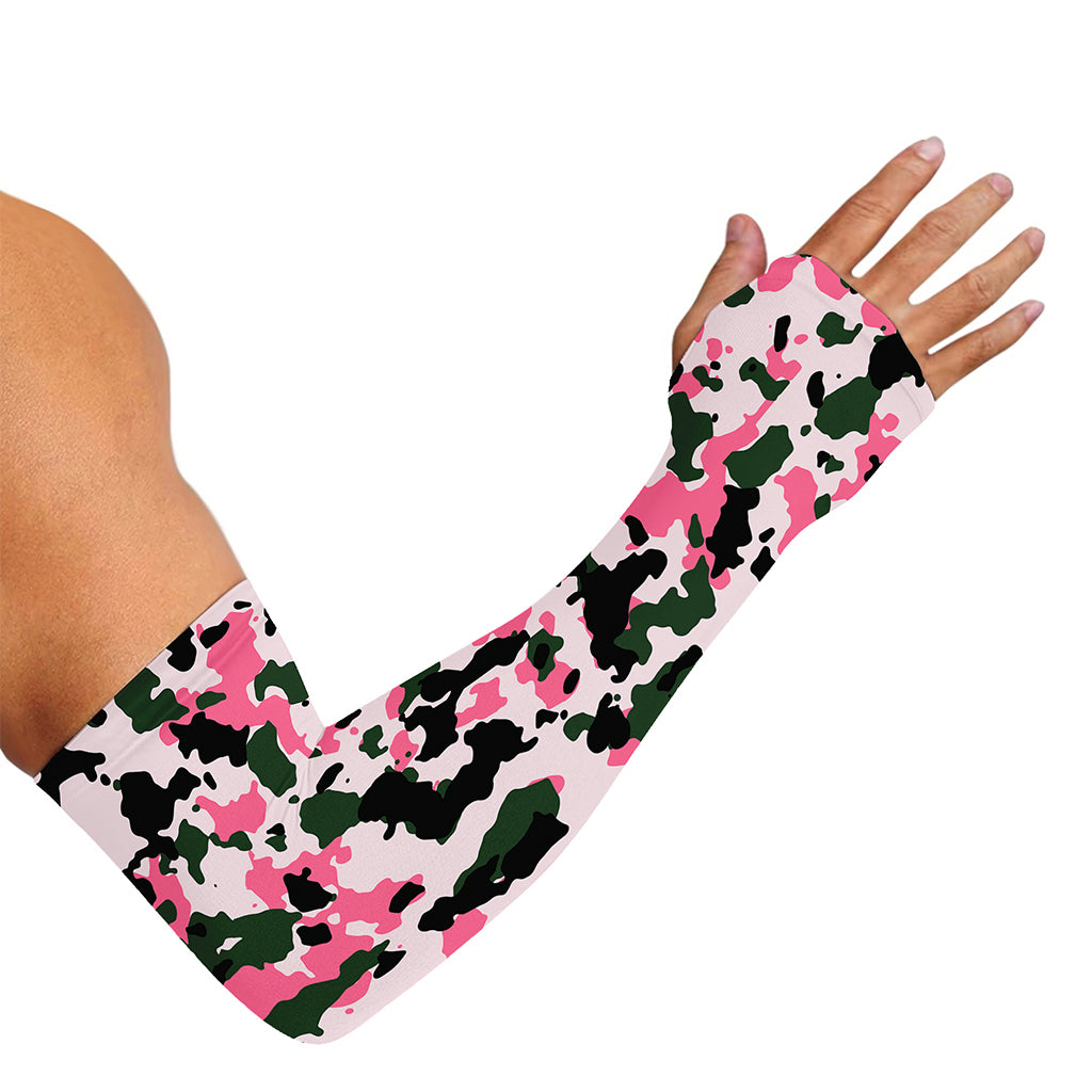 Pink Green And Black Camouflage Print Sun Protection Arm Sleeves