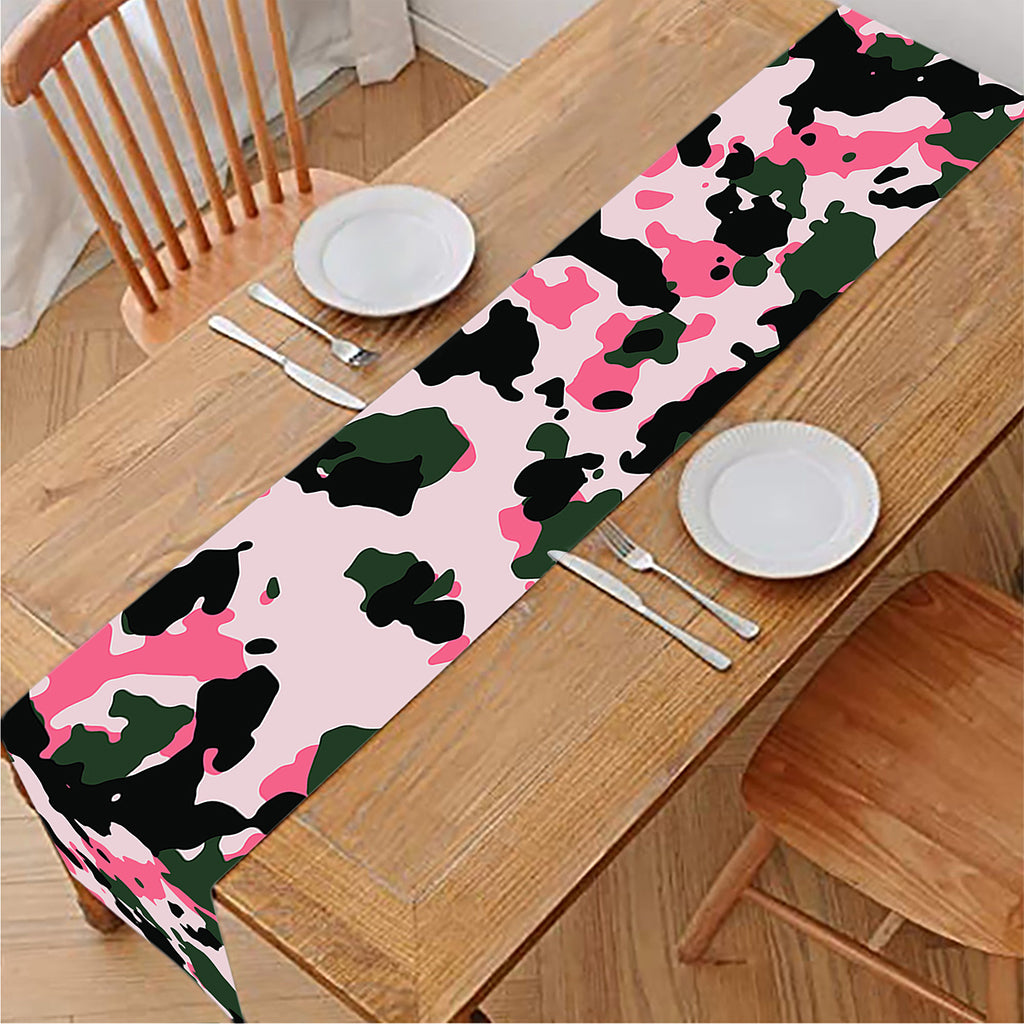 Pink Green And Black Camouflage Print Table Runner
