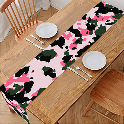 Pink Green And Black Camouflage Print Table Runner
