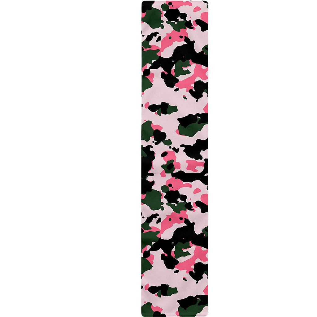 Pink Green And Black Camouflage Print Table Runner