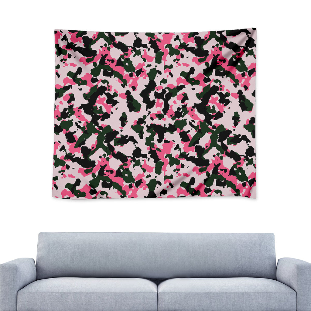 Pink Green And Black Camouflage Print Tapestry