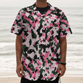 Pink Green And Black Camouflage Print Textured Short Sleeve Shirt