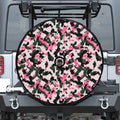 Pink Green And Black Camouflage Print Tire Cover With Camera Hole