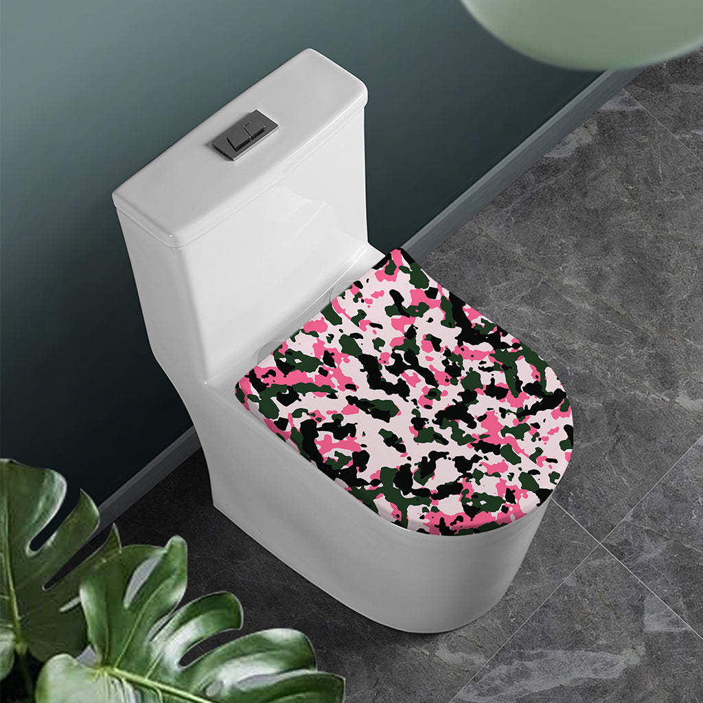 Pink Green And Black Camouflage Print Toilet Lid Cover