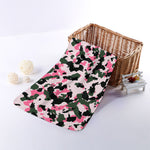 Pink Green And Black Camouflage Print Towel