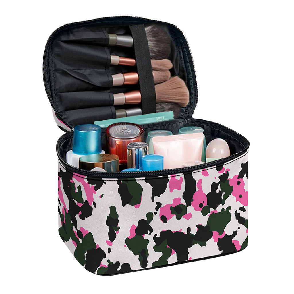Pink Green And Black Camouflage Print Travel Makeup Bag