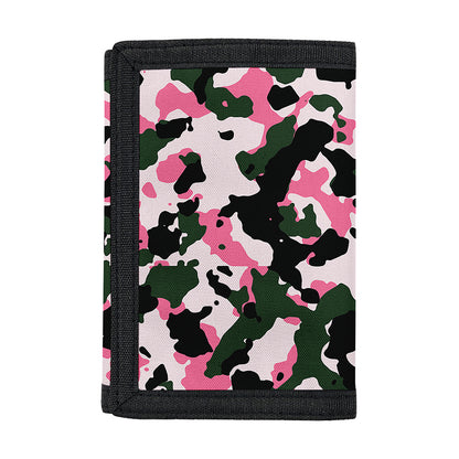 Pink Green And Black Camouflage Print Trifold Wallet
