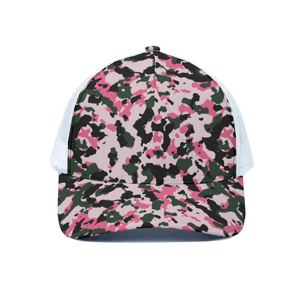 Pink Green And Black Camouflage Print White Mesh Trucker Cap