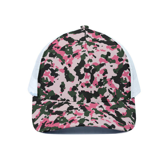 Pink Green And Black Camouflage Print White Mesh Trucker Cap