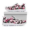 Pink Green And Black Camouflage Print White Running Shoes