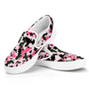 Pink Green And Black Camouflage Print White Slip On Sneakers