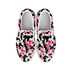 Pink Green And Black Camouflage Print White Slip On Sneakers