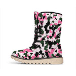 Pink Green And Black Camouflage Print Winter Boots