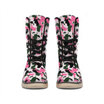 Pink Green And Black Camouflage Print Winter Boots