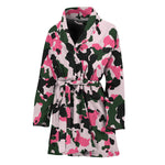Pink Green And Black Camouflage Print Women's Bathrobe