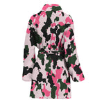 Pink Green And Black Camouflage Print Women's Bathrobe