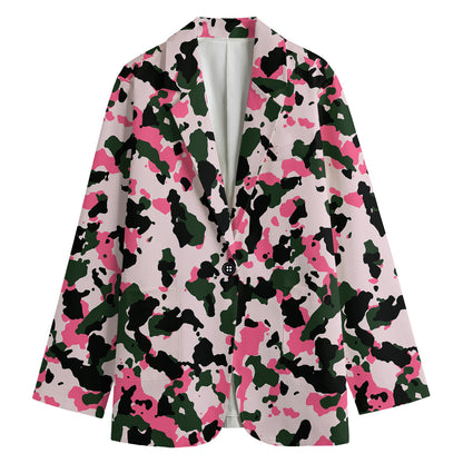 Pink Green And Black Camouflage Print Women's Blazer