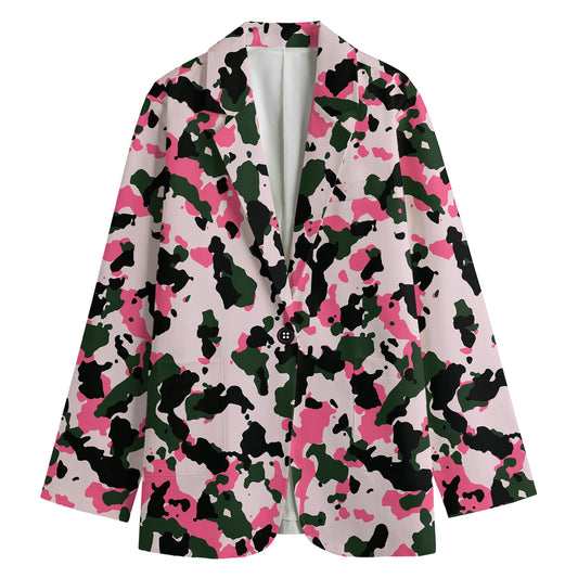 Pink Green And Black Camouflage Print Women's Blazer