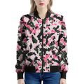 Pink Green And Black Camouflage Print Women's Bomber Jacket