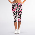 Pink Green And Black Camouflage Print Women's Capri Leggings