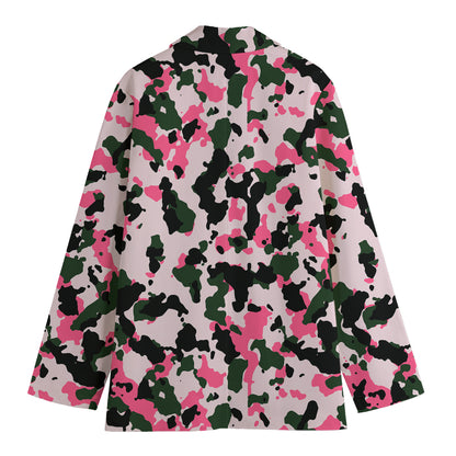 Pink Green And Black Camouflage Print Women's Cotton Blazer