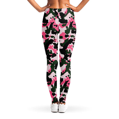 Pink Green And Black Camouflage Print Women's Leggings