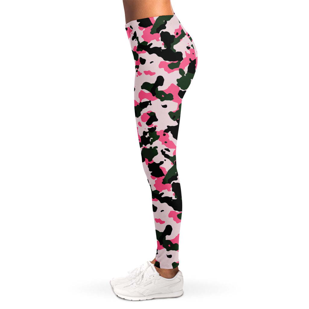 Pink Green And Black Camouflage Print Women's Leggings